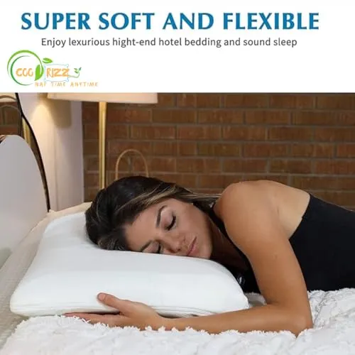 COORIZZ Orthopedic Memory Foam Ultra Slim Sleeping Bed Pillow Designed for Back, 1 Year Warranty Stomach and Side Sleeper with Premium Removable Zip White Cover,Size 58cm x 39cm x 7.5cm