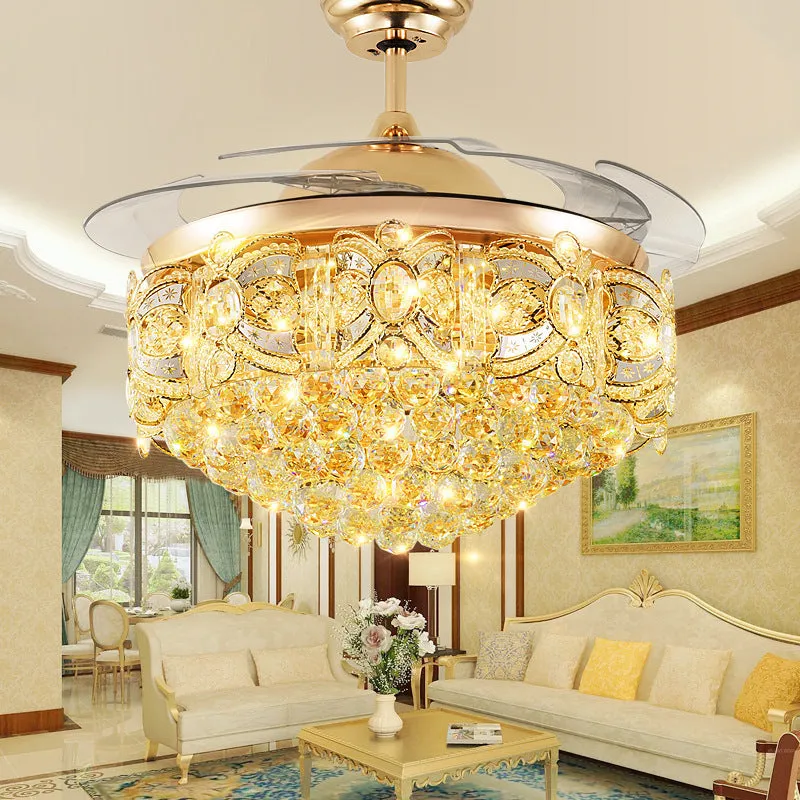 Crystal LED Ceiling Fan Light For Restaurant