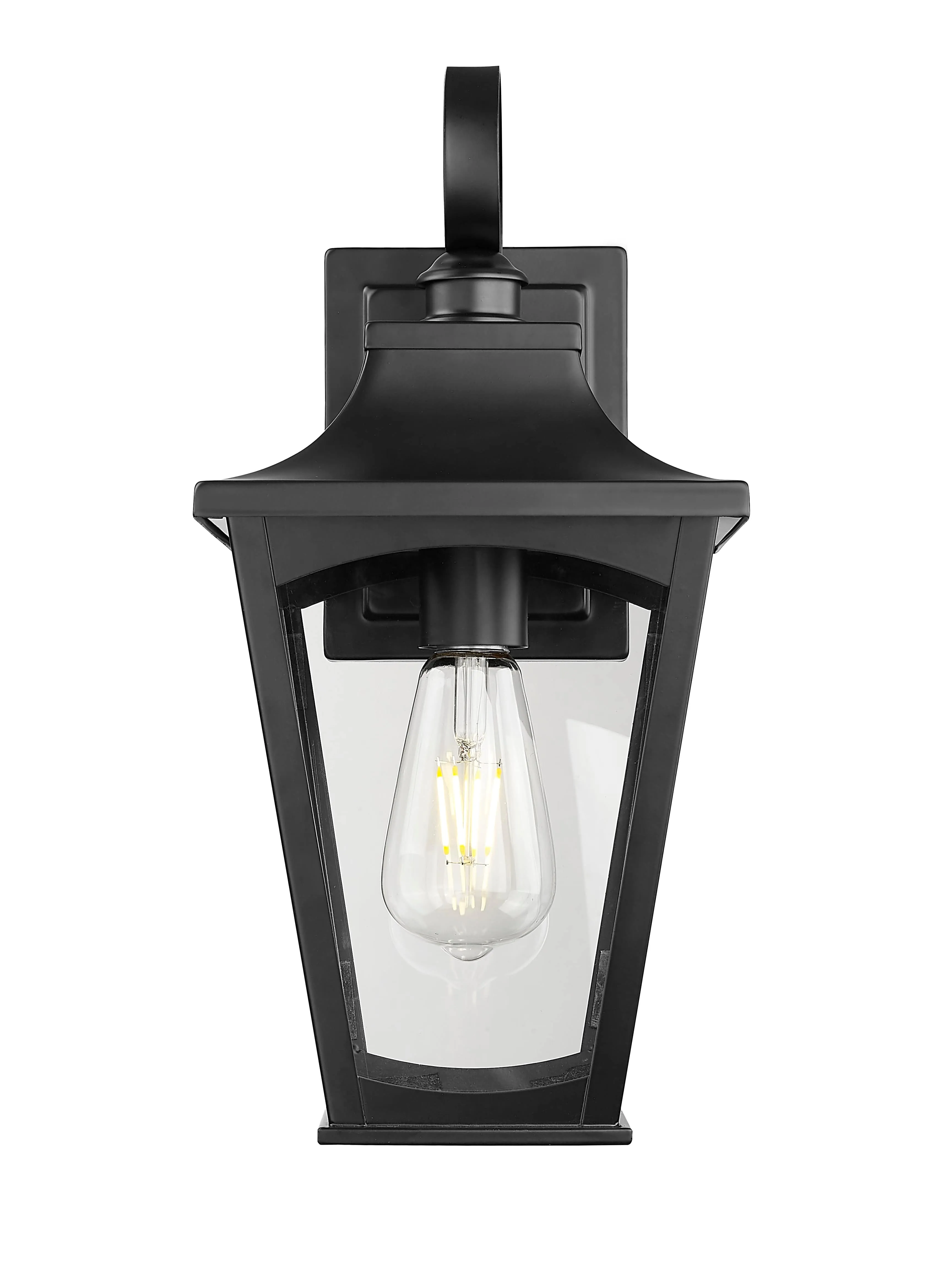 Curry Outdoor Wall Sconce - Powder Coated Black - Clear Glass - 8.5in. Extension - E26 Medium Base