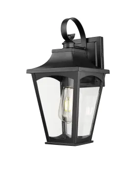 Curry Outdoor Wall Sconce - Powder Coated Black - Clear Glass - 8.5in. Extension - E26 Medium Base