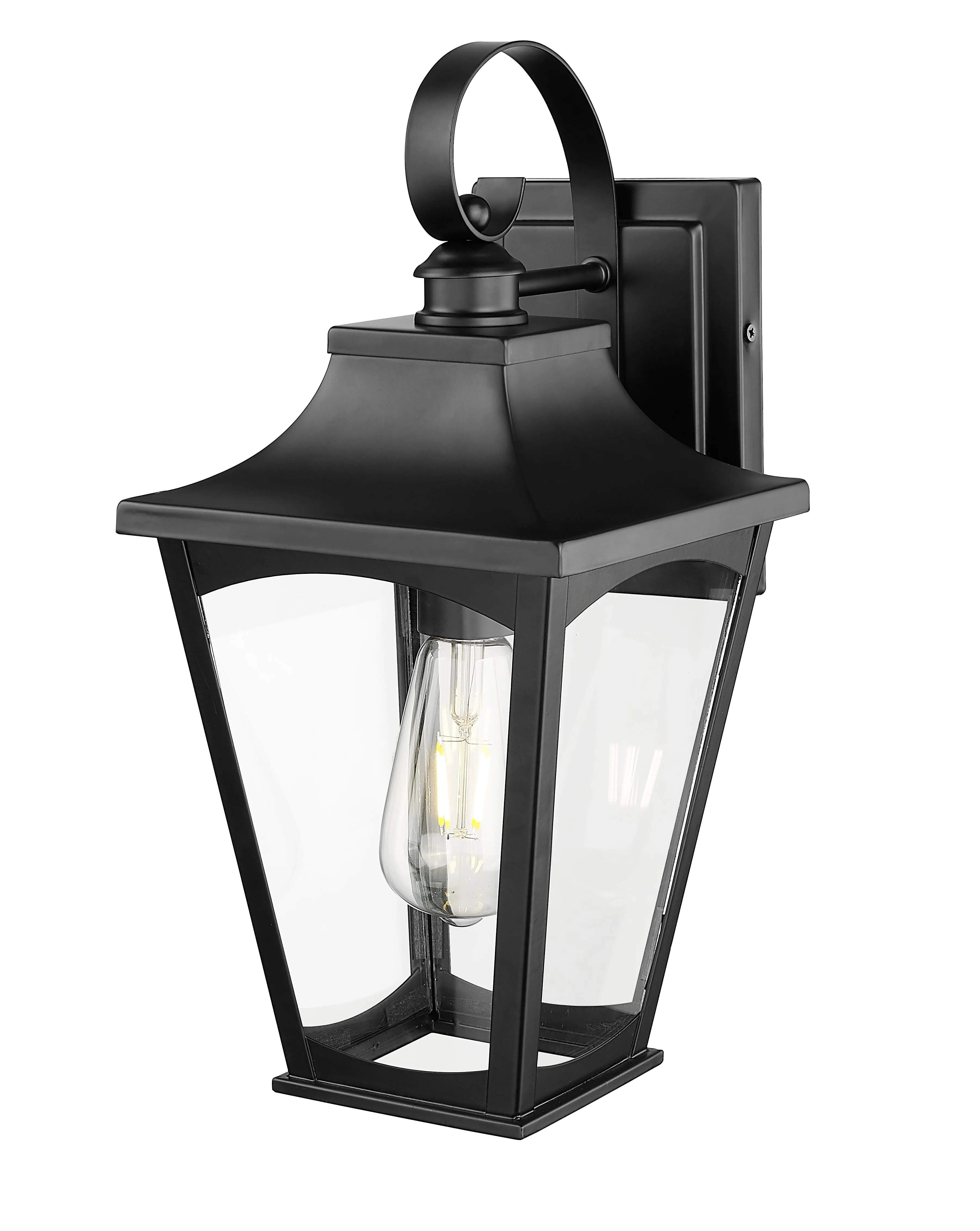 Curry Outdoor Wall Sconce - Powder Coated Black - Clear Glass - 8.5in. Extension - E26 Medium Base