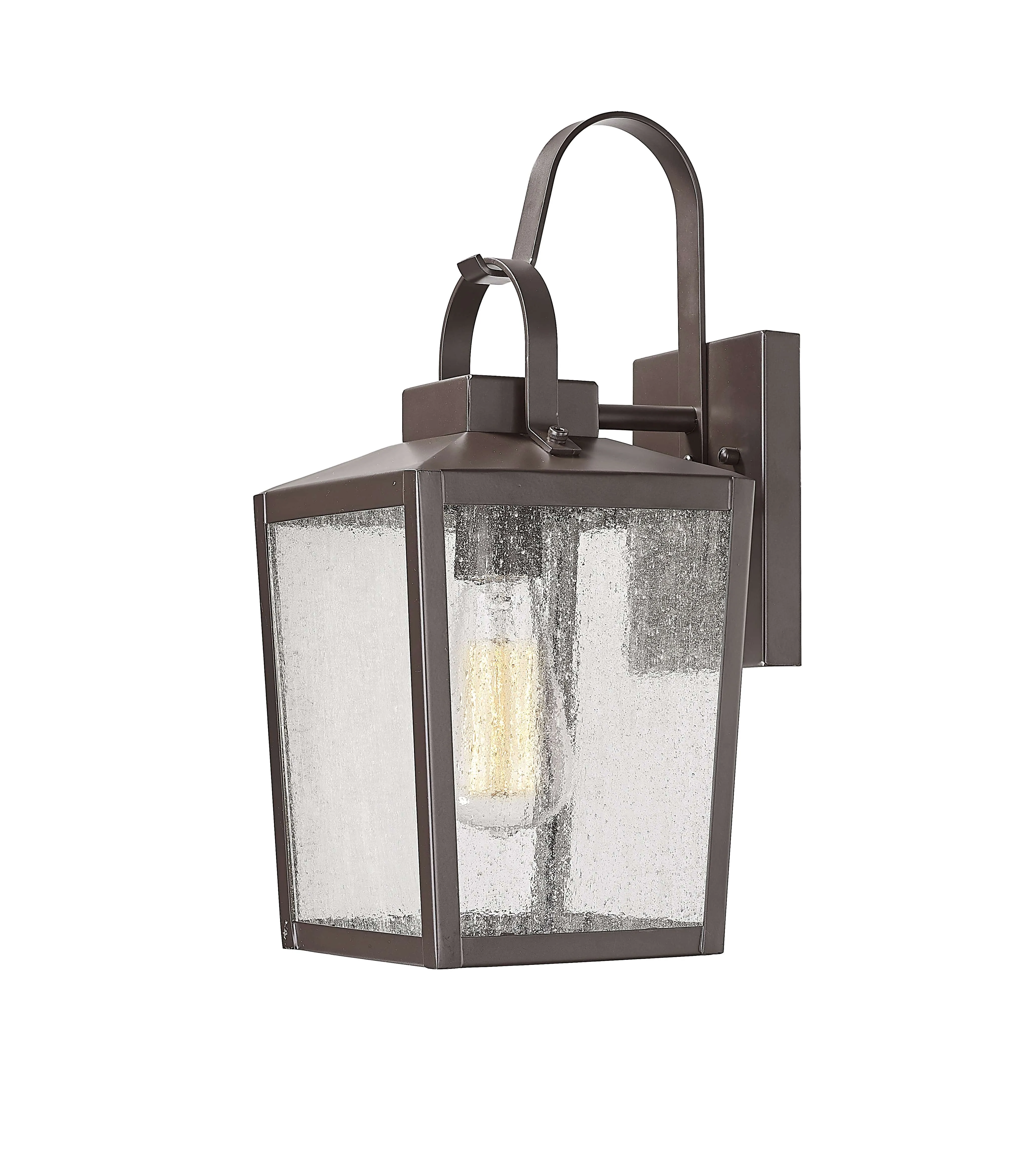 Devens Outdoor Wall Sconce - Powder Coated Bronze - Clear Seeded Glass - 6.5in. Extension - E26 Medium Base