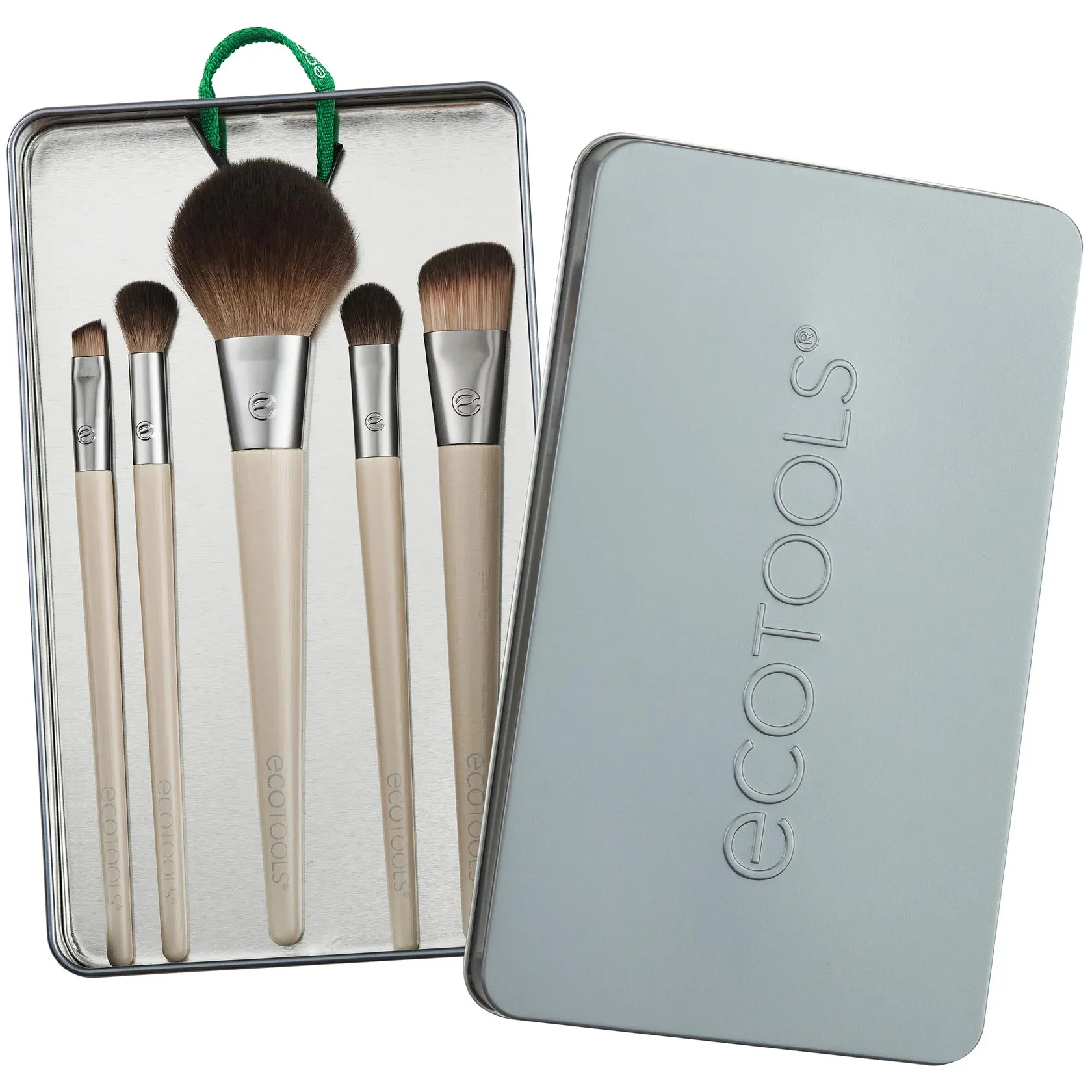 ECOTOOLS clean beauty clean planet start the day beautifully 5 esential brush with strong tin for your daily beauty rotine مجموعة اساسيات فرش المكياج من ايكو تولز