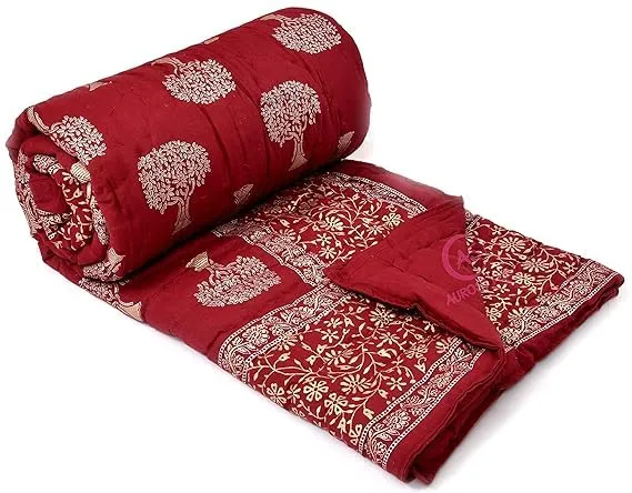 EMIOUR 300 TC Breathable Single Bed Jaipuri Razai Organic Pure Cotton Jaipuri rajai Ac Quilt for All Season Soft Light Weight Rajasthani Cotton Quilt 60 x 90 inch Pack of 1 Maroon