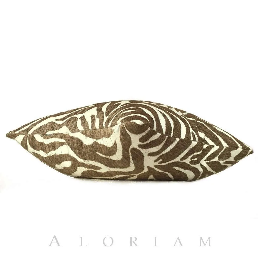 Ethan Allen Large Animal Stripe Zebra Tiger Brown Cream Pillow Cover