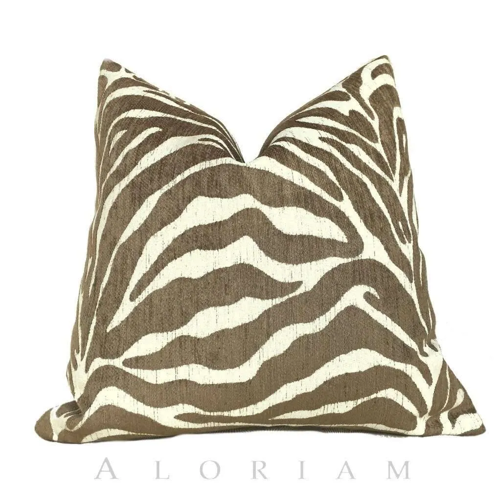 Ethan Allen Large Animal Stripe Zebra Tiger Brown Cream Pillow Cover