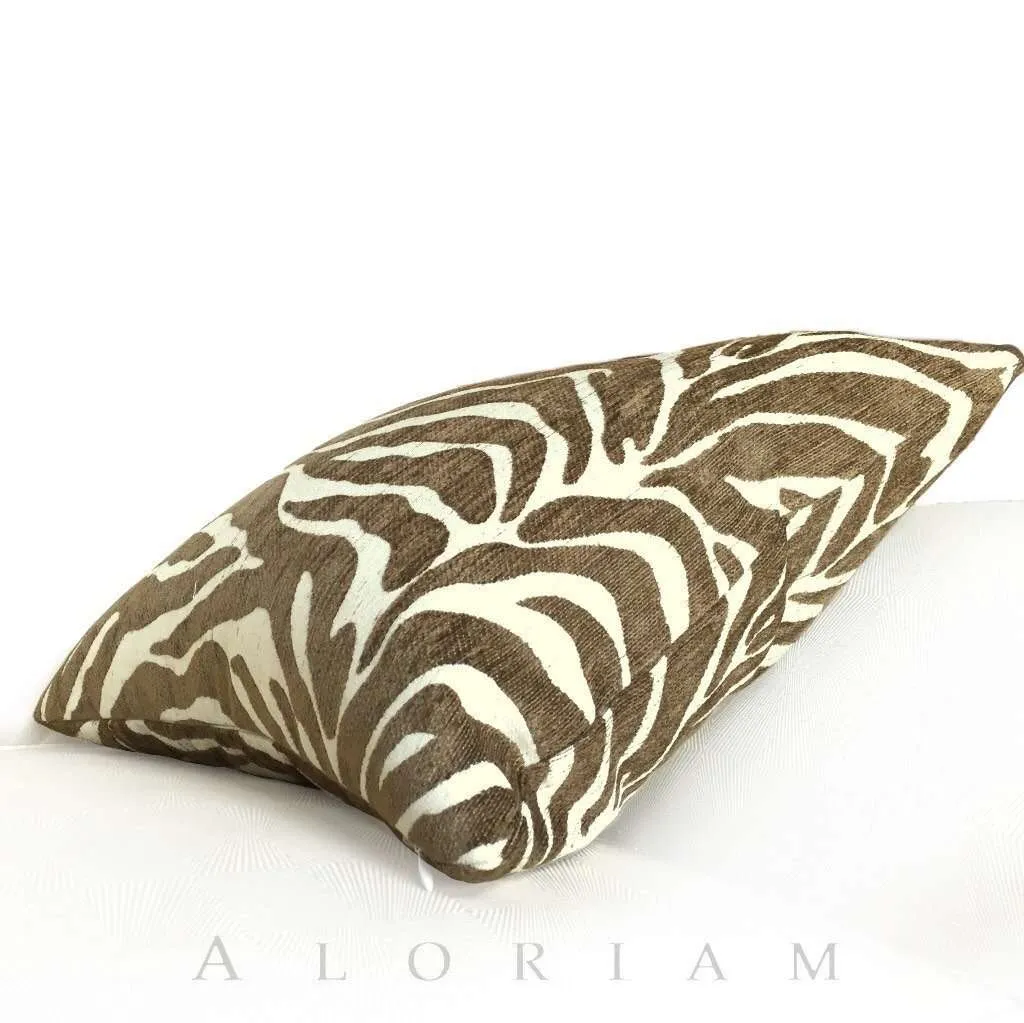 Ethan Allen Large Animal Stripe Zebra Tiger Brown Cream Pillow Cover