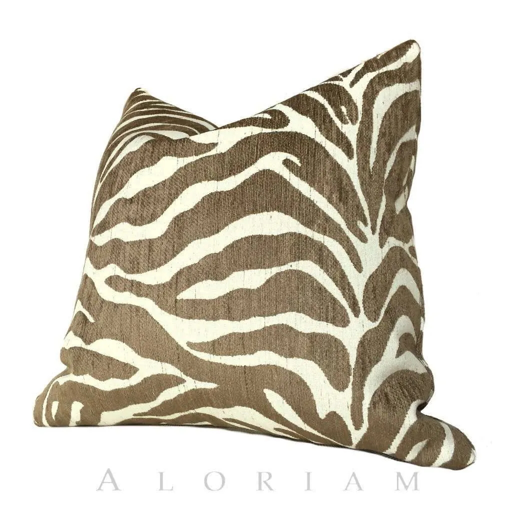 Ethan Allen Large Animal Stripe Zebra Tiger Brown Cream Pillow Cover