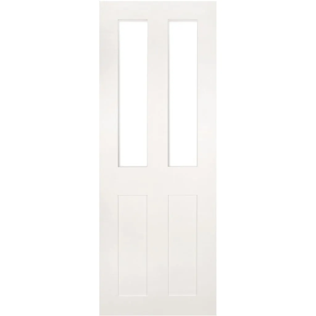 Eton Victorian Shaker Staffetta Twin Telescopic Pocket Doors - Clear Glass - White Primed