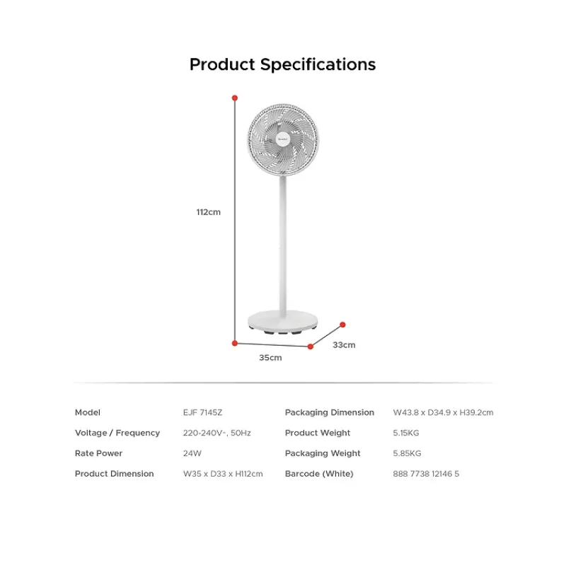 Europace EJF7145ZWH DC Motor Tatami Fan With Remote 14 Inch