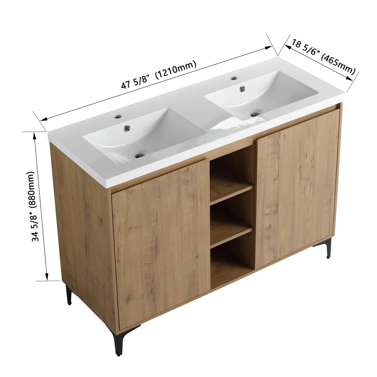 ExBrite 48" Freestanding Bathroom Vanity With Double Sink, Soft Closing Door Hinge