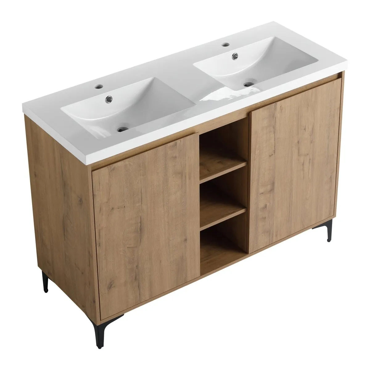 ExBrite 48" Freestanding Bathroom Vanity With Double Sink, Soft Closing Door Hinge