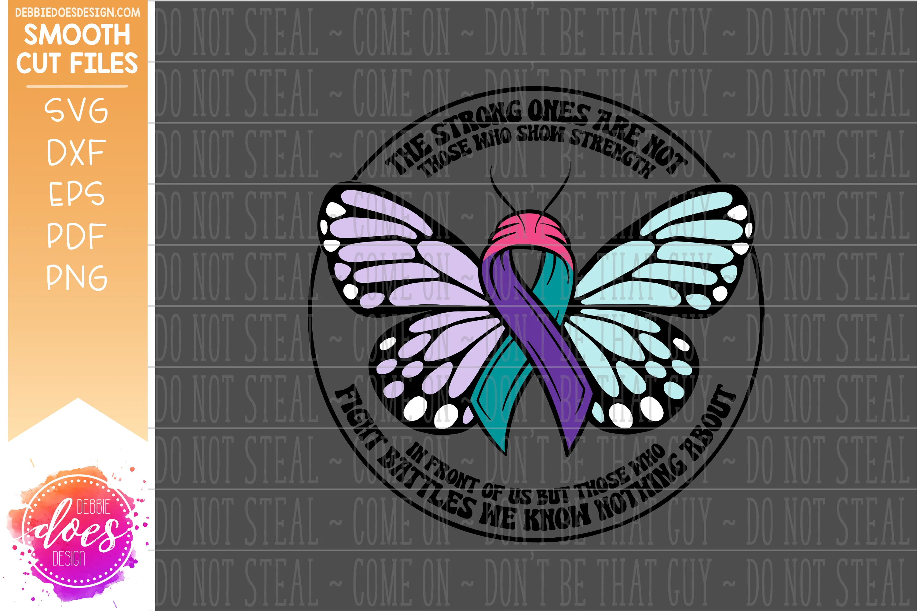 Fight Battles - Awareness Ribbon Butterfly - 3 Color - SVG File