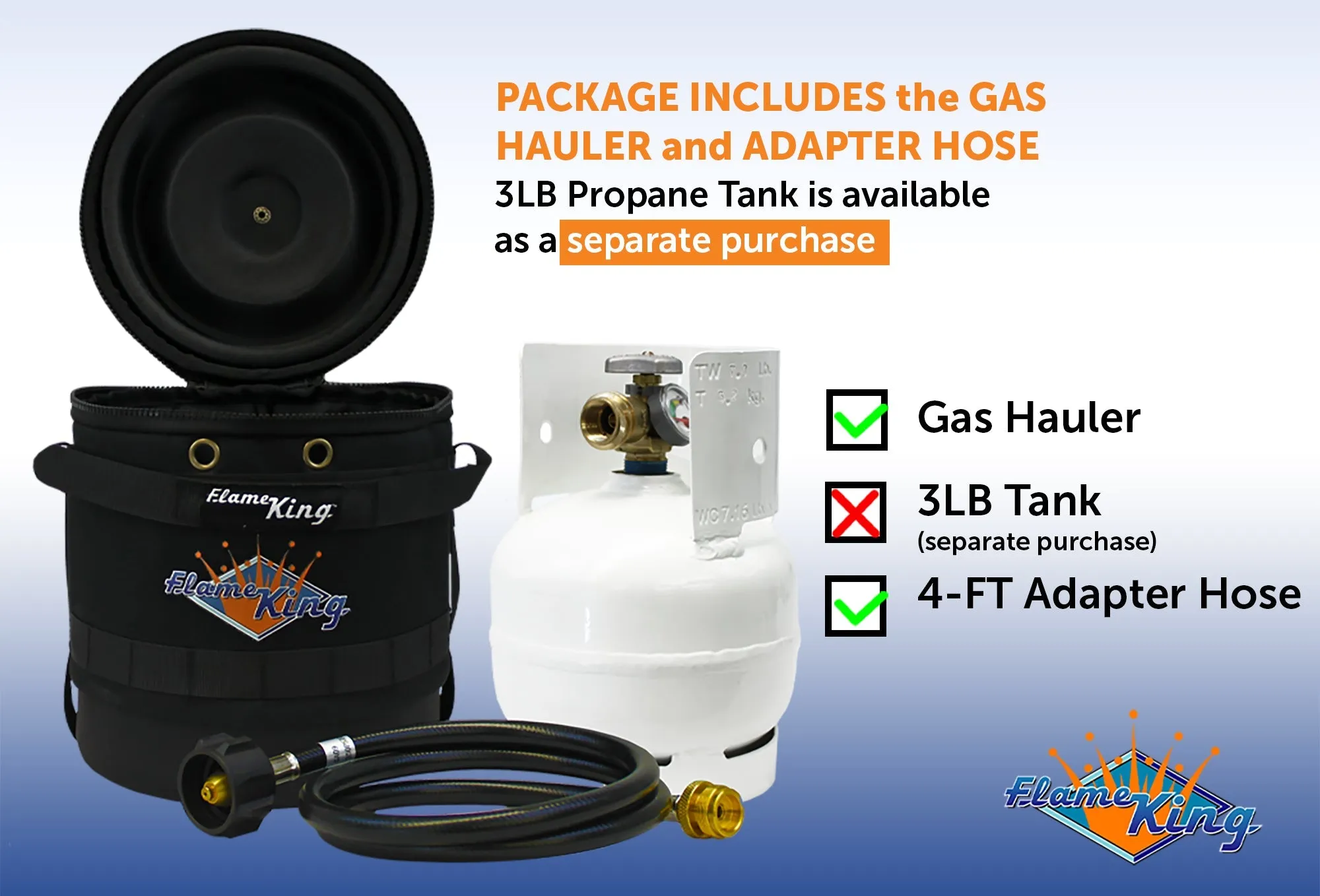 Flame King Propane Gas Hauler Kit-Insulated Protective Carry Case for 3lb Propane Tank plus Adapter Hose