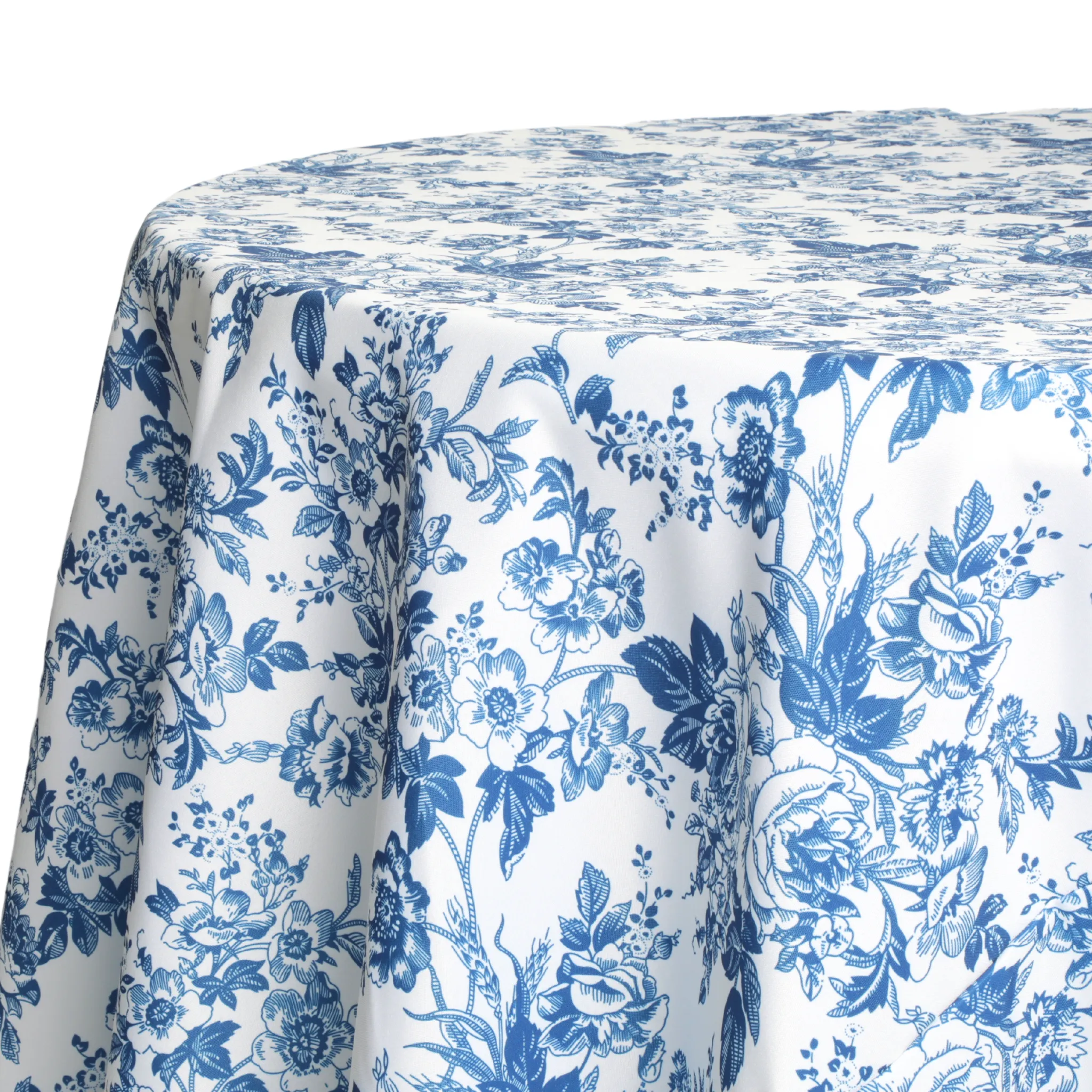 French Toile 120" Round Tablecloth - Blue