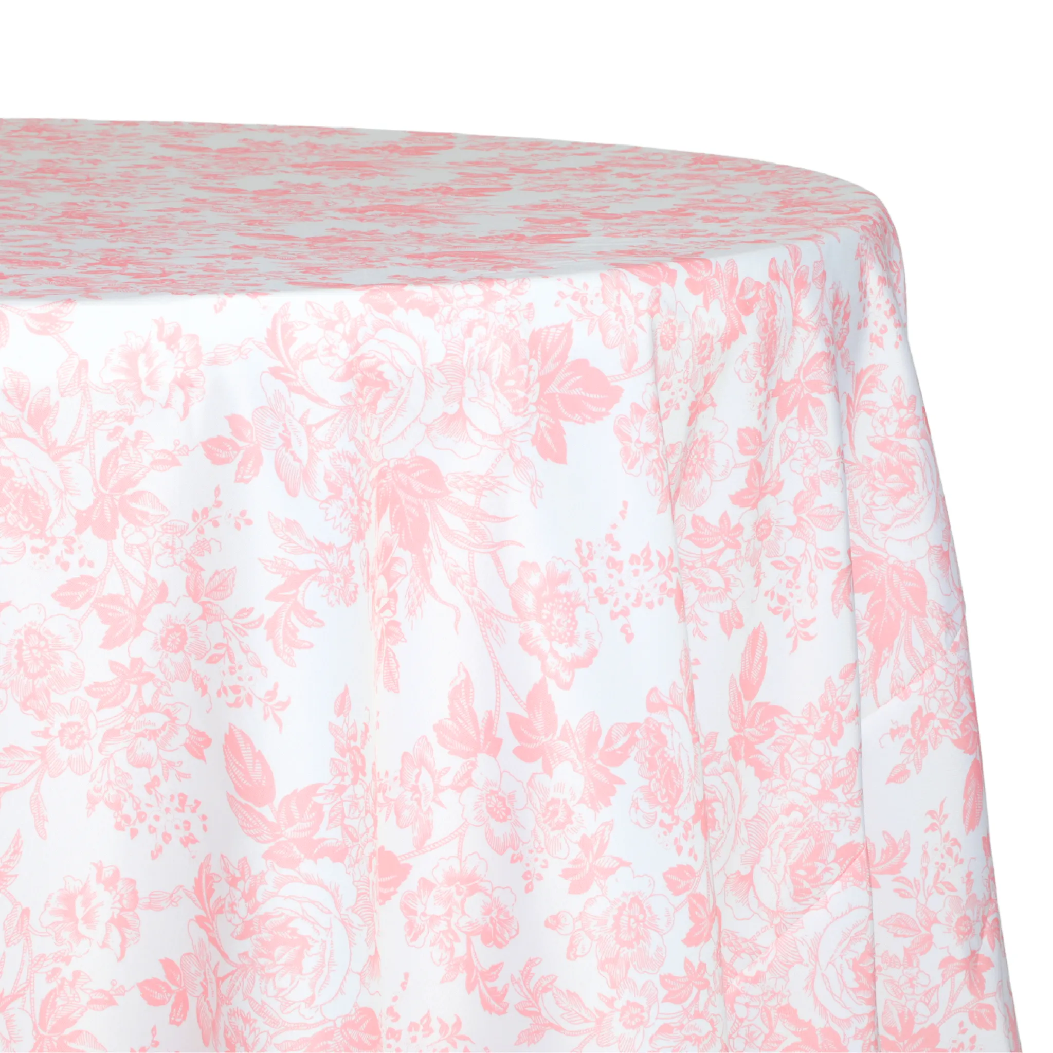 French Toile 120" Round Tablecloth - Coral