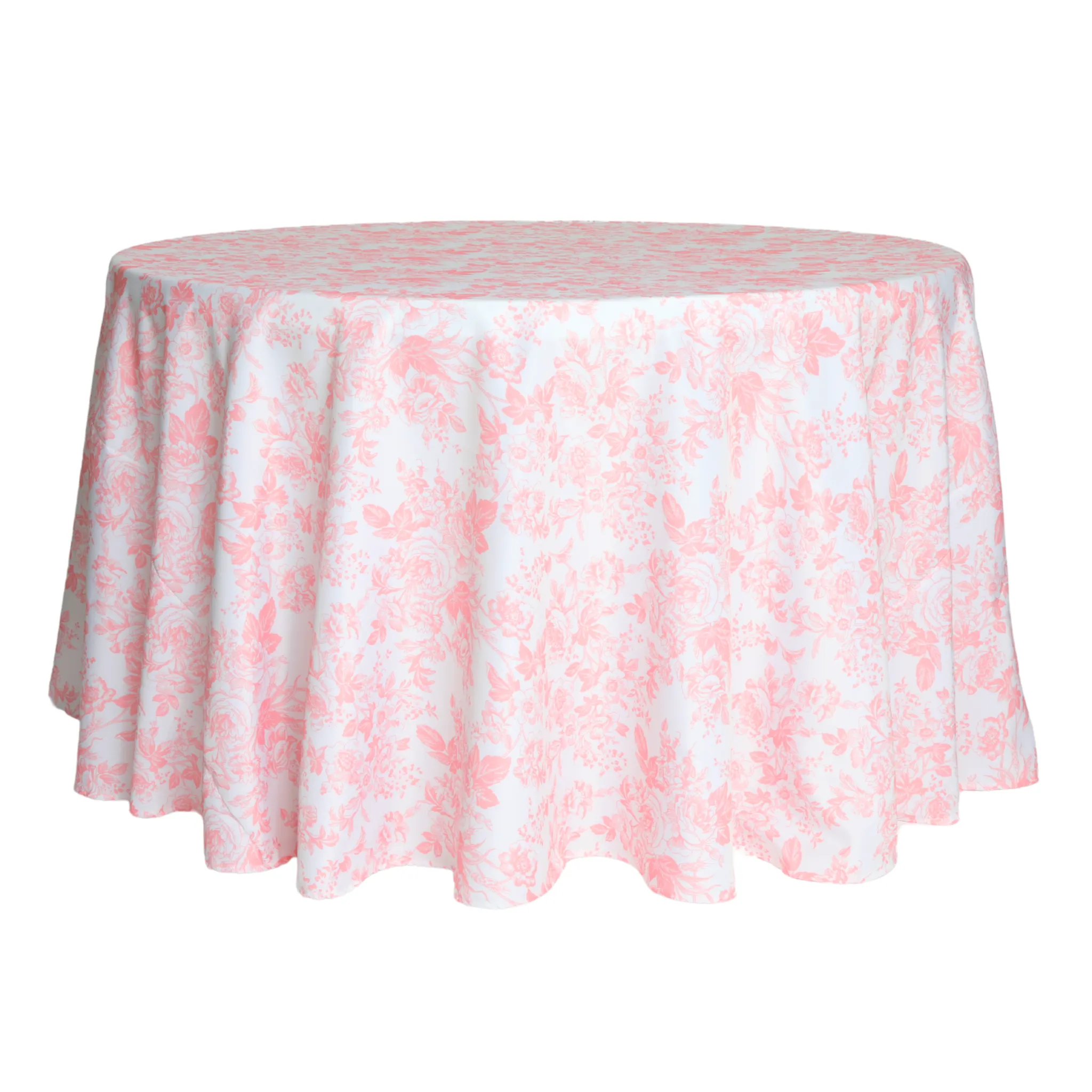 French Toile 120" Round Tablecloth - Coral