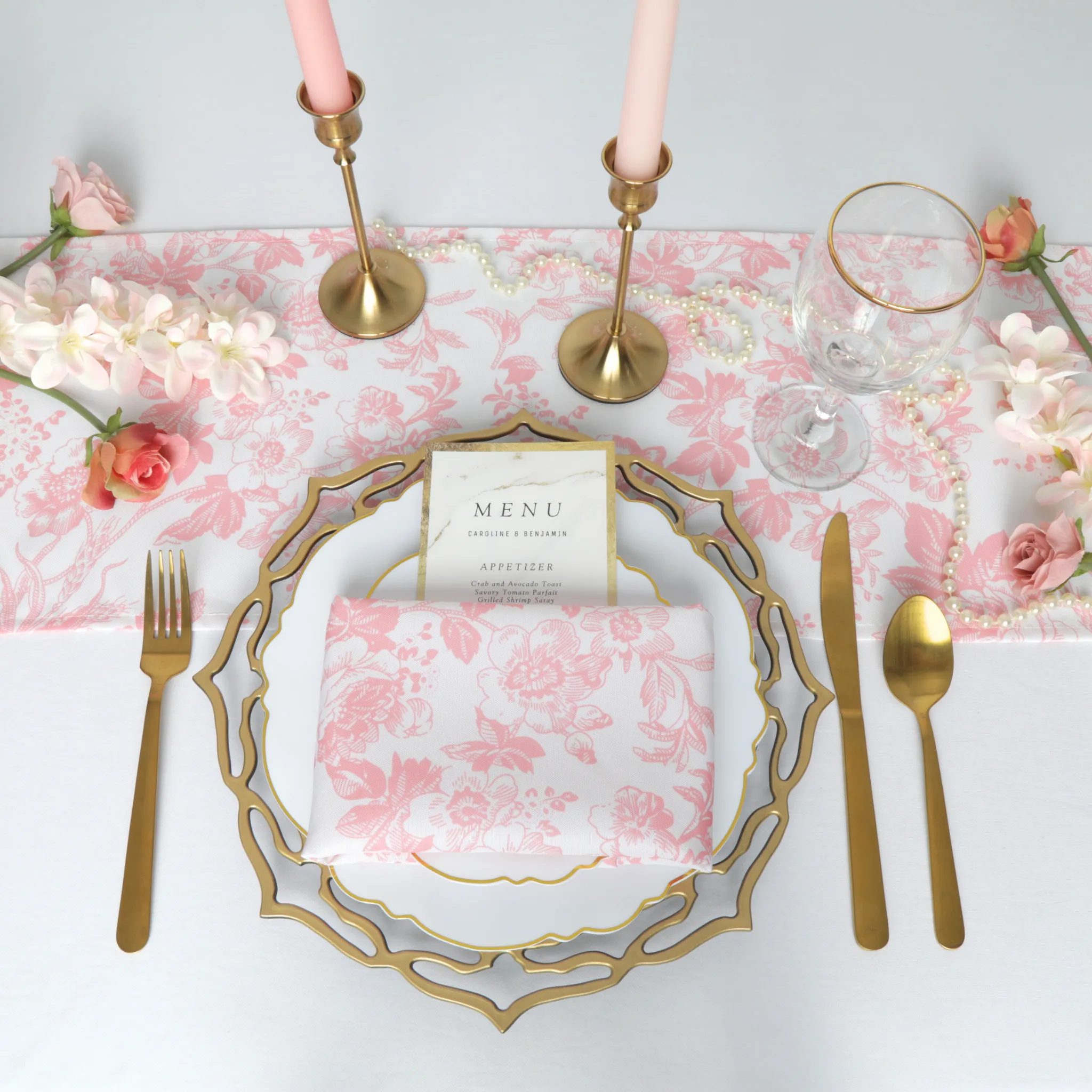 French Toile Table Runner - Coral