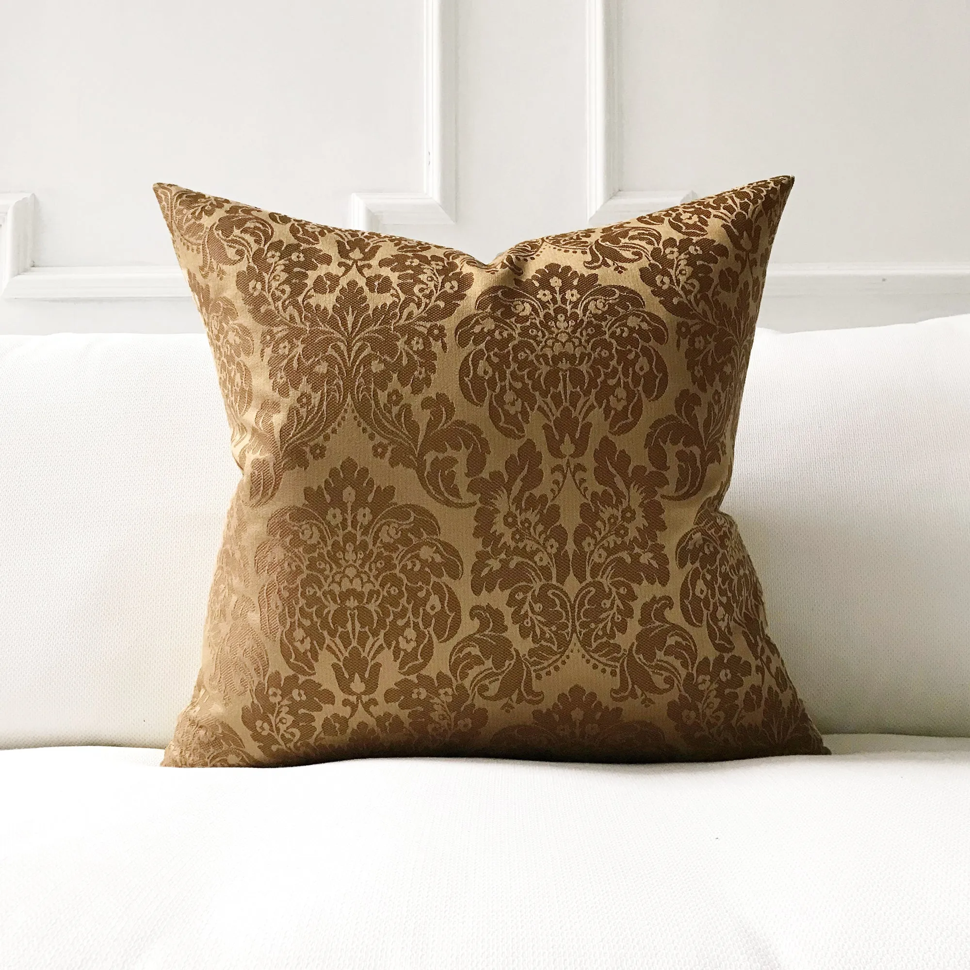 Gold Damask Traditional Throw Pillow Cover 24x24