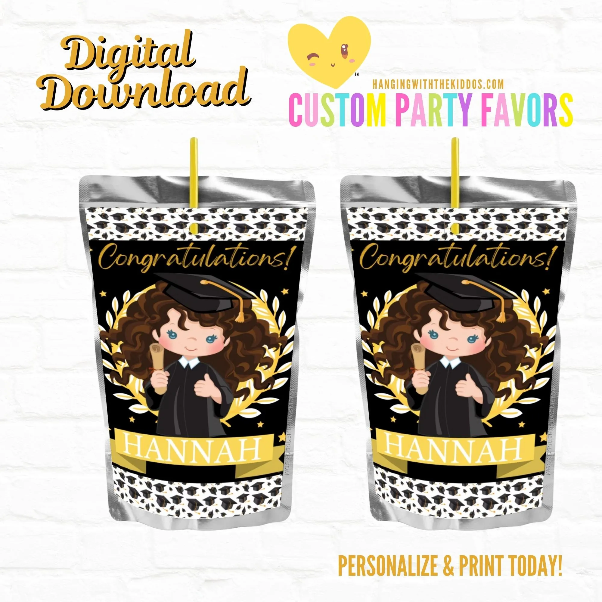 Graduation Party Personalized Juice Pouch Labels|Printable File Girl 04