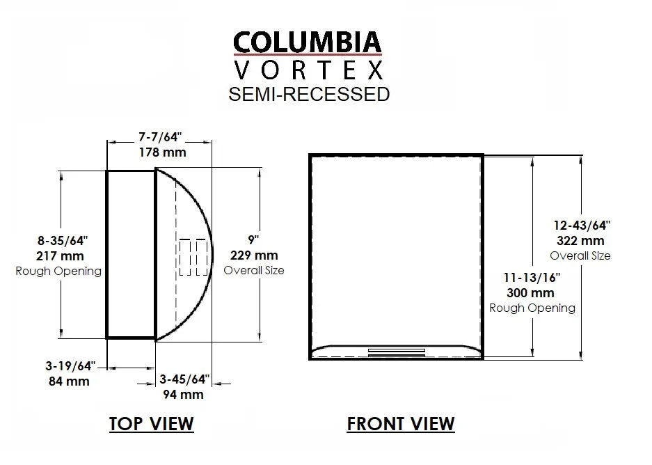 HD-645, COLUMBIA VORTEX (208V-240V) Stamped Steel White Porcelain Recessed High-Speed Hand Dryer