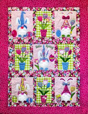 Hello Spring Bunny Gnome Quilt and Garden Flag