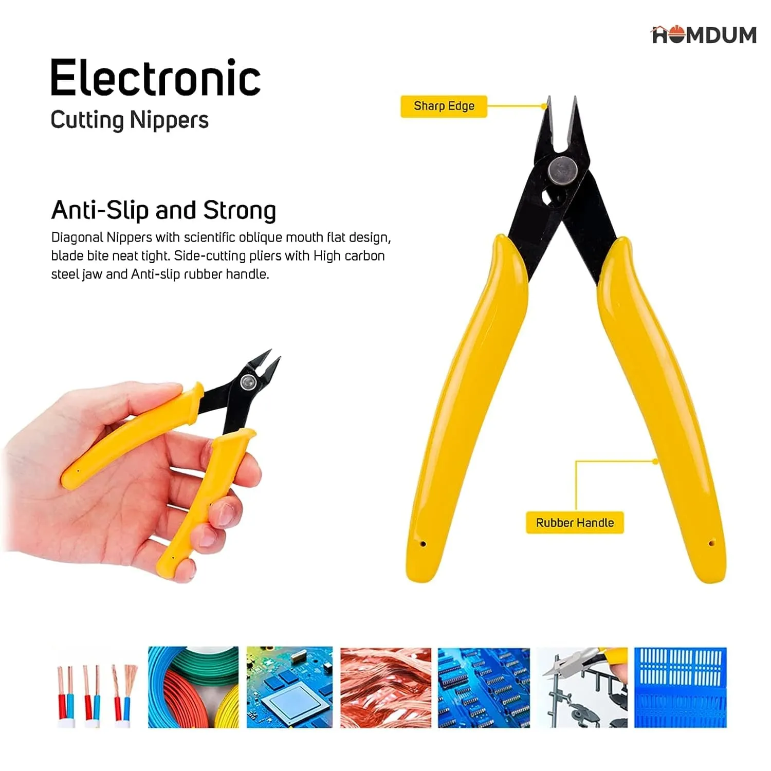 Homdum Electronic Cutting Nippers Flush Cutters Jewellery Cutting Tool Electric Wire Strippers Pliers Size 130 mm, yellow