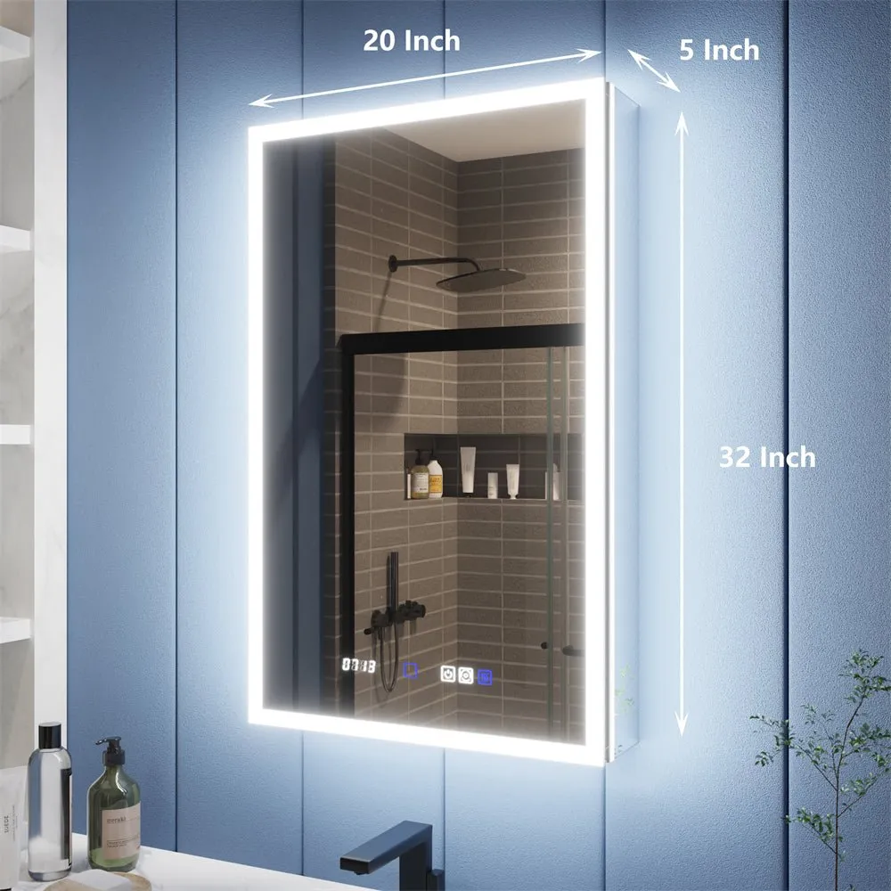 Illusion 20" x 32" LED Lighted Medicine Cabinet with Magnifiers Front and Back Light,Hinge on the Left