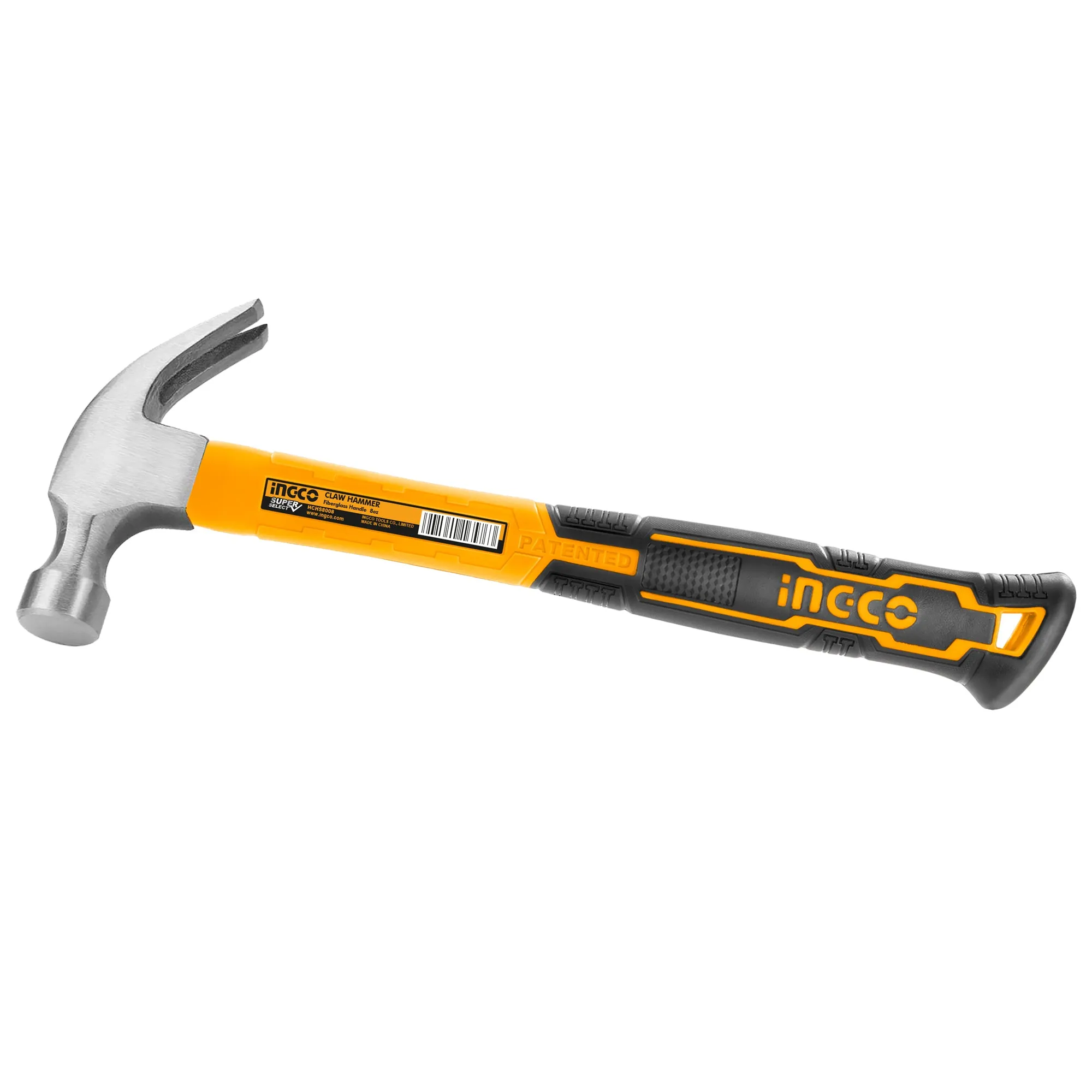 INGCO 8oz Claw Hammer Super Select with Fiberglass Handle, Drop-forged Hammerhead for Heat Treament | HCHS8008