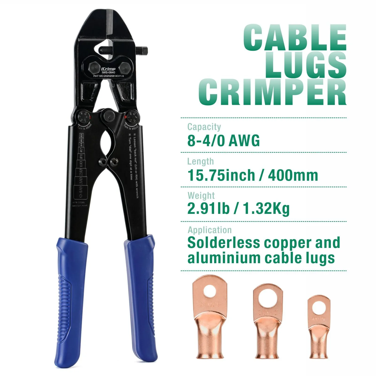 IWS-0840 Punch Type Battery Cable Crimper For AWG8-4/0 Copper and Aluminum Lugs, Battery Cable Cutter