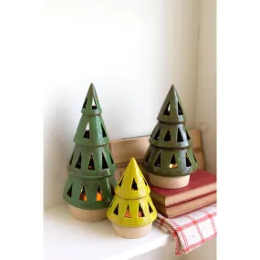 Kalalou set of three ceramic christmas tree lanterns - CDV2142