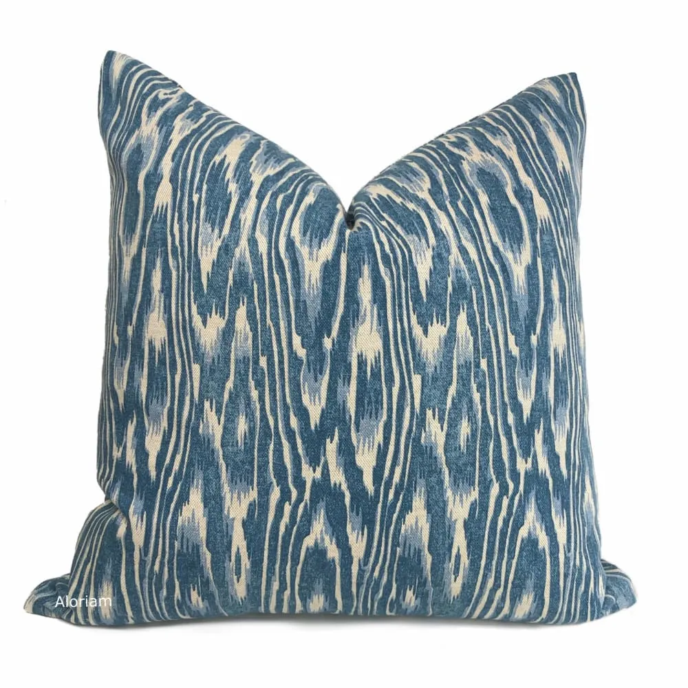 Kauri Blue Beige Faux Bois Print Pillow Cover