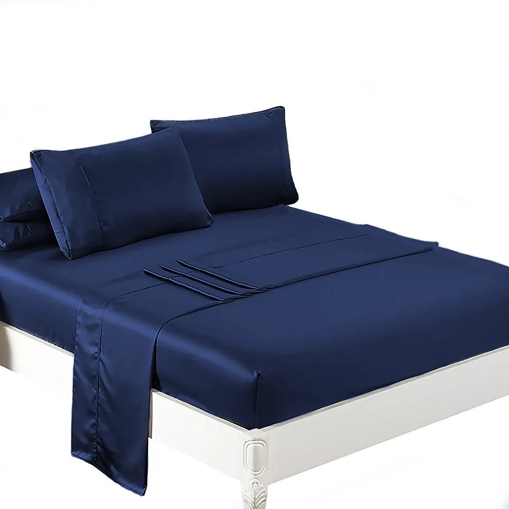 King Dreamz Silky Satin Sheets Fitted Blue