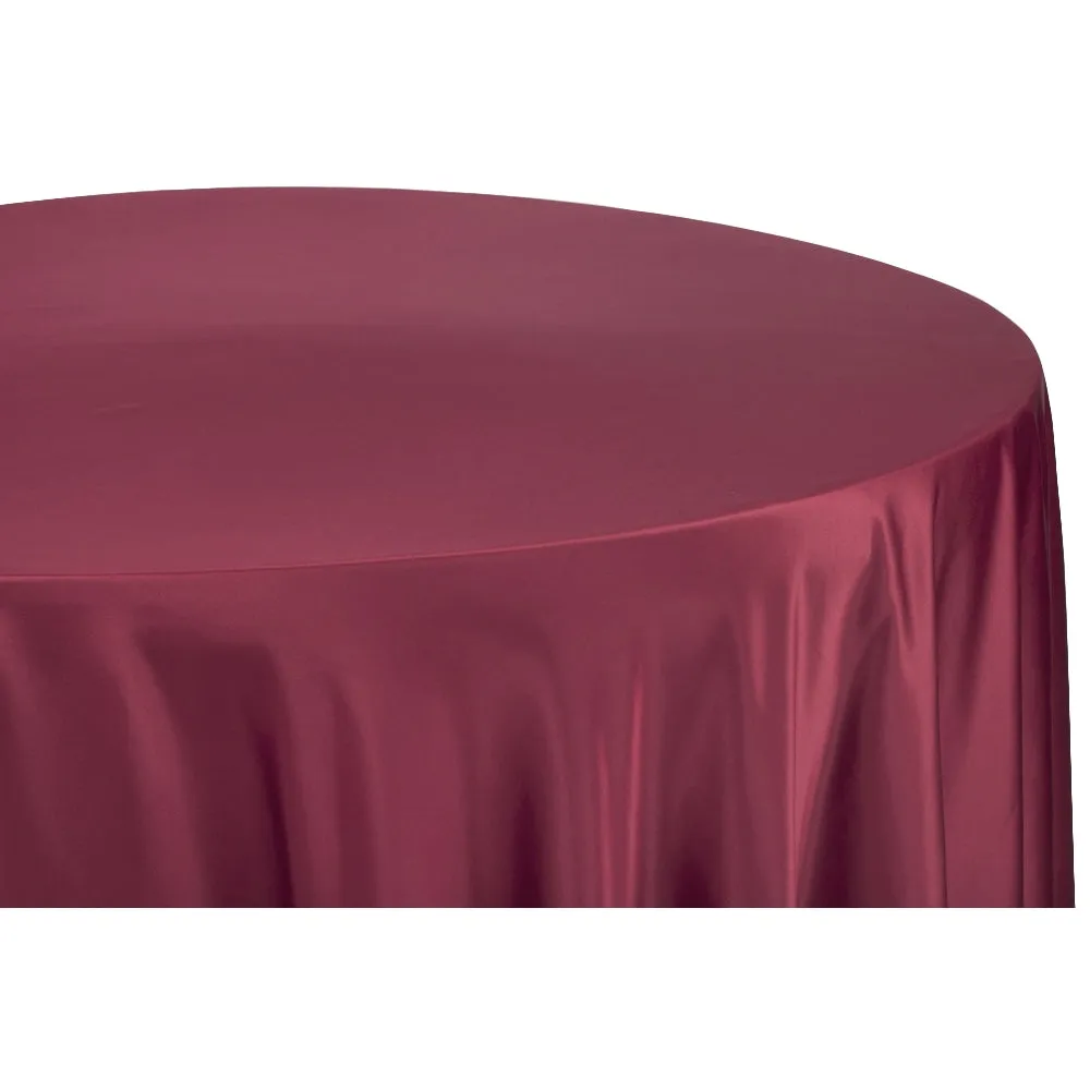 Lamour Satin 120" Round Tablecloth - Burgundy