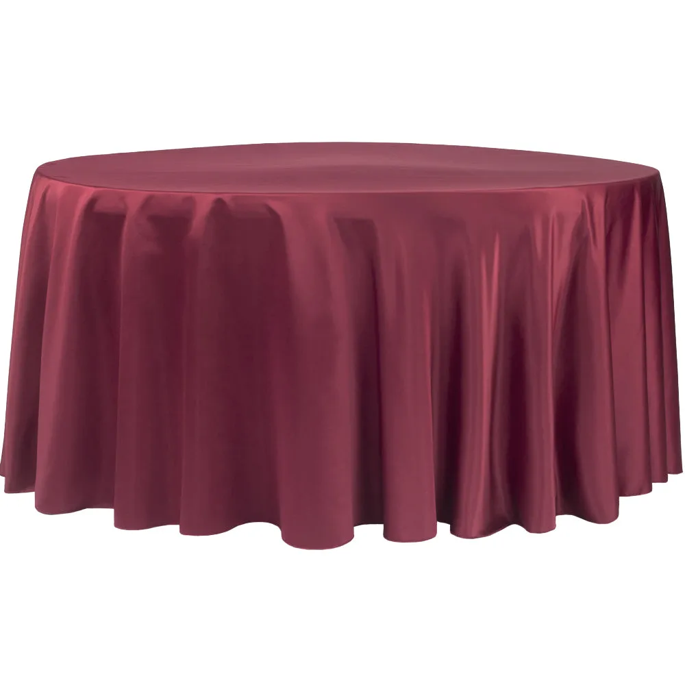 Lamour Satin 120" Round Tablecloth - Burgundy