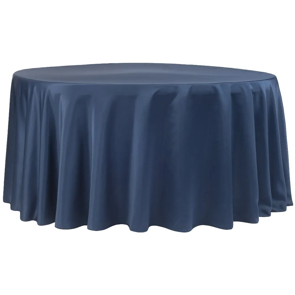 Lamour Satin 120" Round Tablecloth - Navy Blue