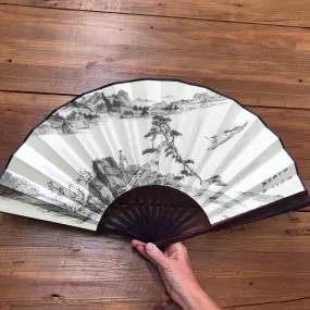 Large Luxury Silk Fan - Landscape print (33 x 60cm)