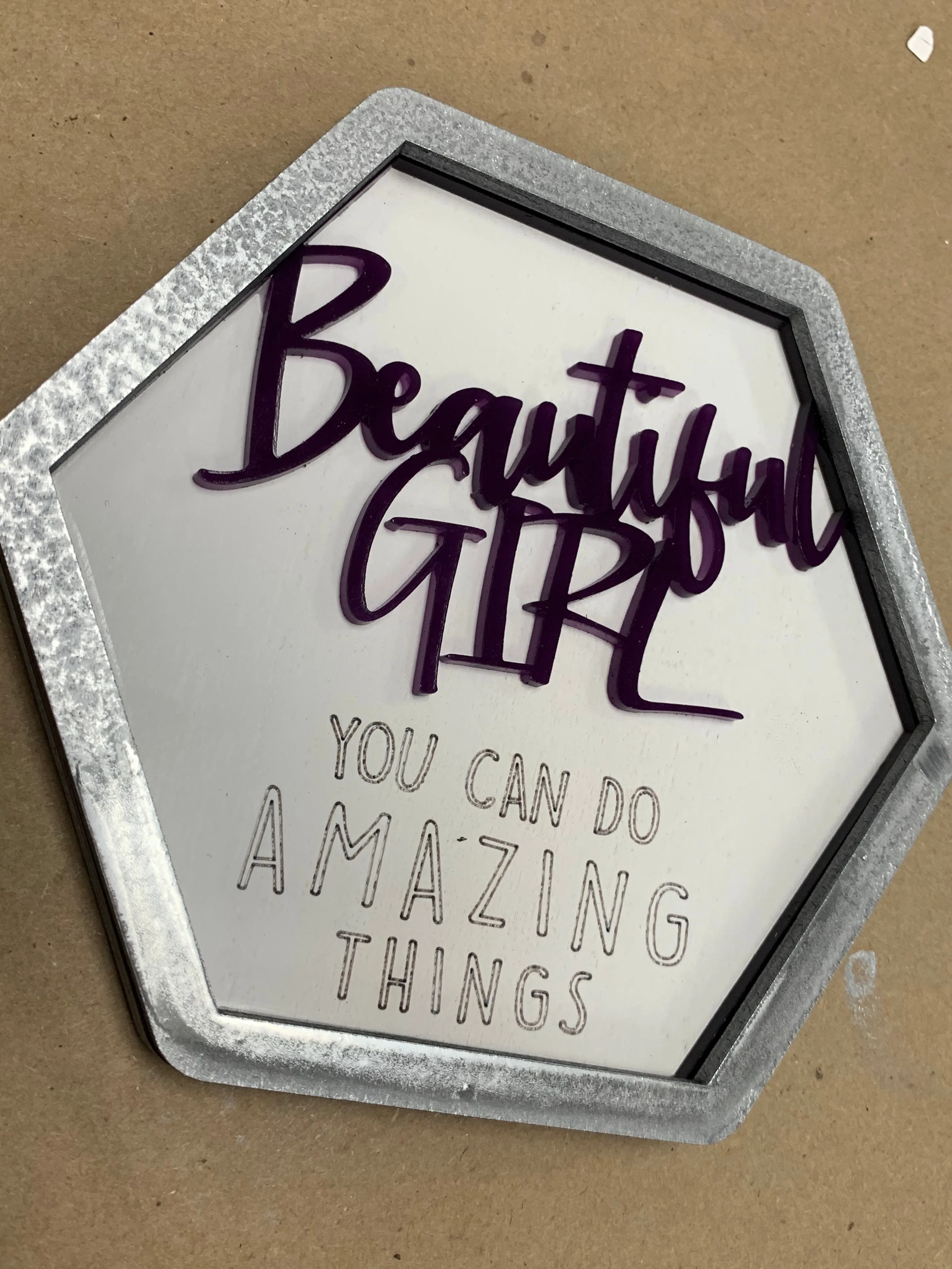 Layered Sign: Beautiful Girl You Can Do Amazing Things SVG File Laser Glowforge