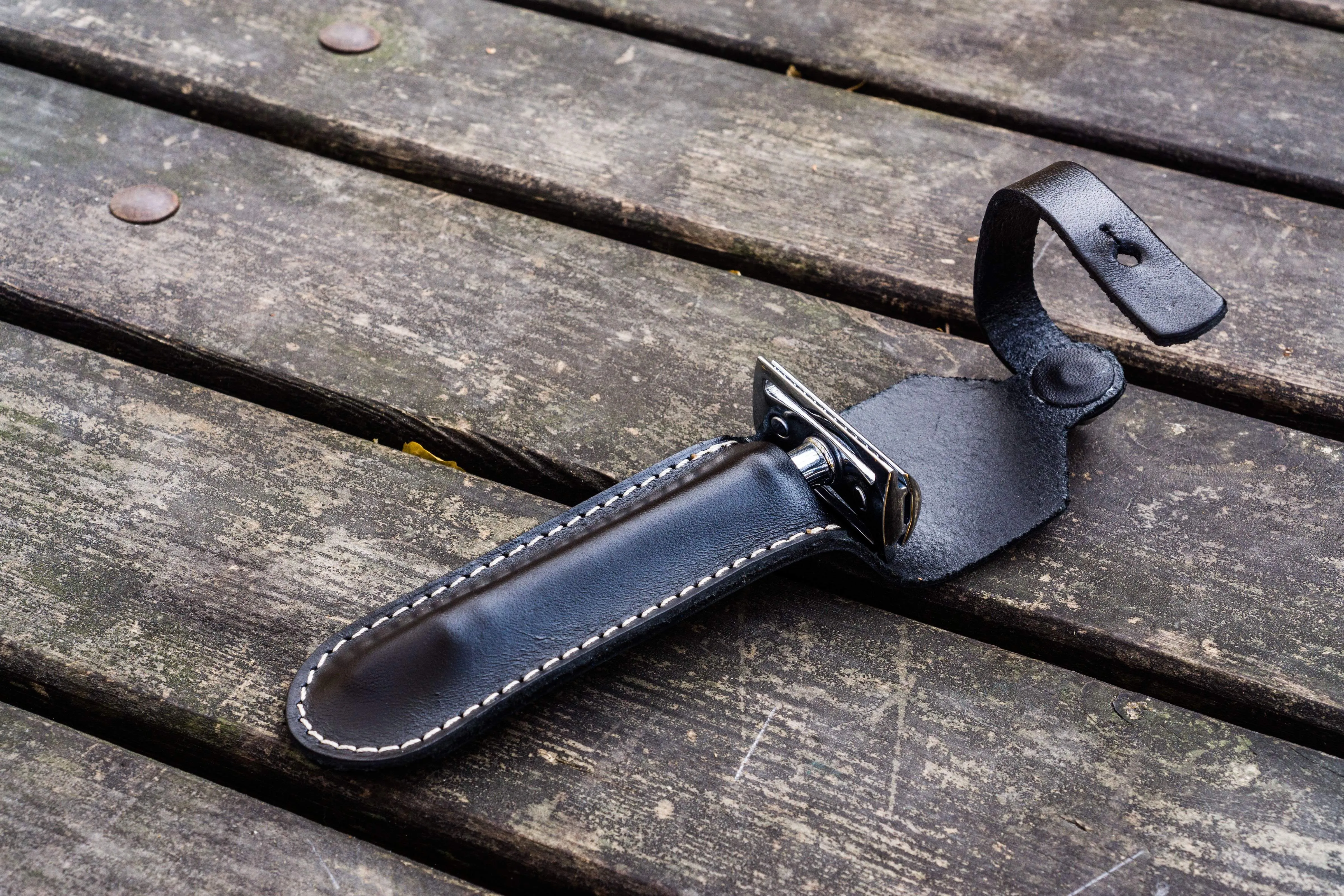 Leather Safety Razor Case - Black