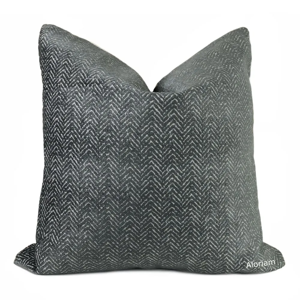 Liam Dark Gray Herringbone Chenille Pillow Cover