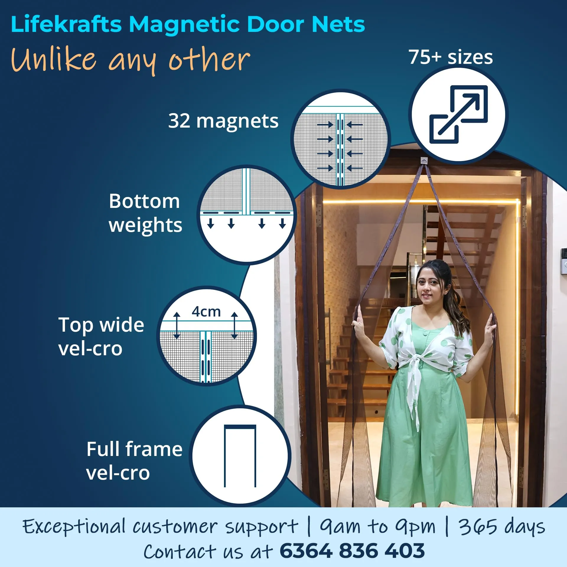 LifeKrafts Fiberglass Mosquito Screen Door Net Curtain with Magnets (205x85 cm, Grey)