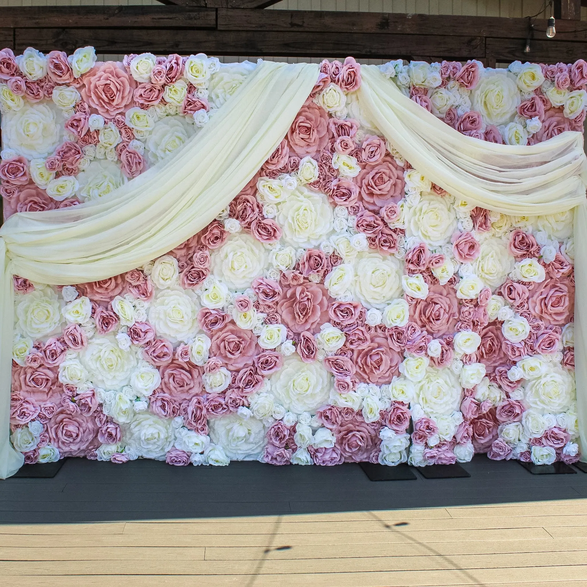 Luxe Roll Up Flower Wall Backdrop 8ft x 4ft - Pink/Ivory