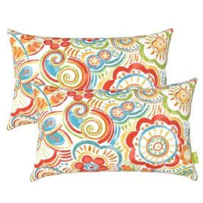 LVTXIII Outdoor Lumbar Pillow Covers 12''x20'' Flower Multi (Set Of 2)