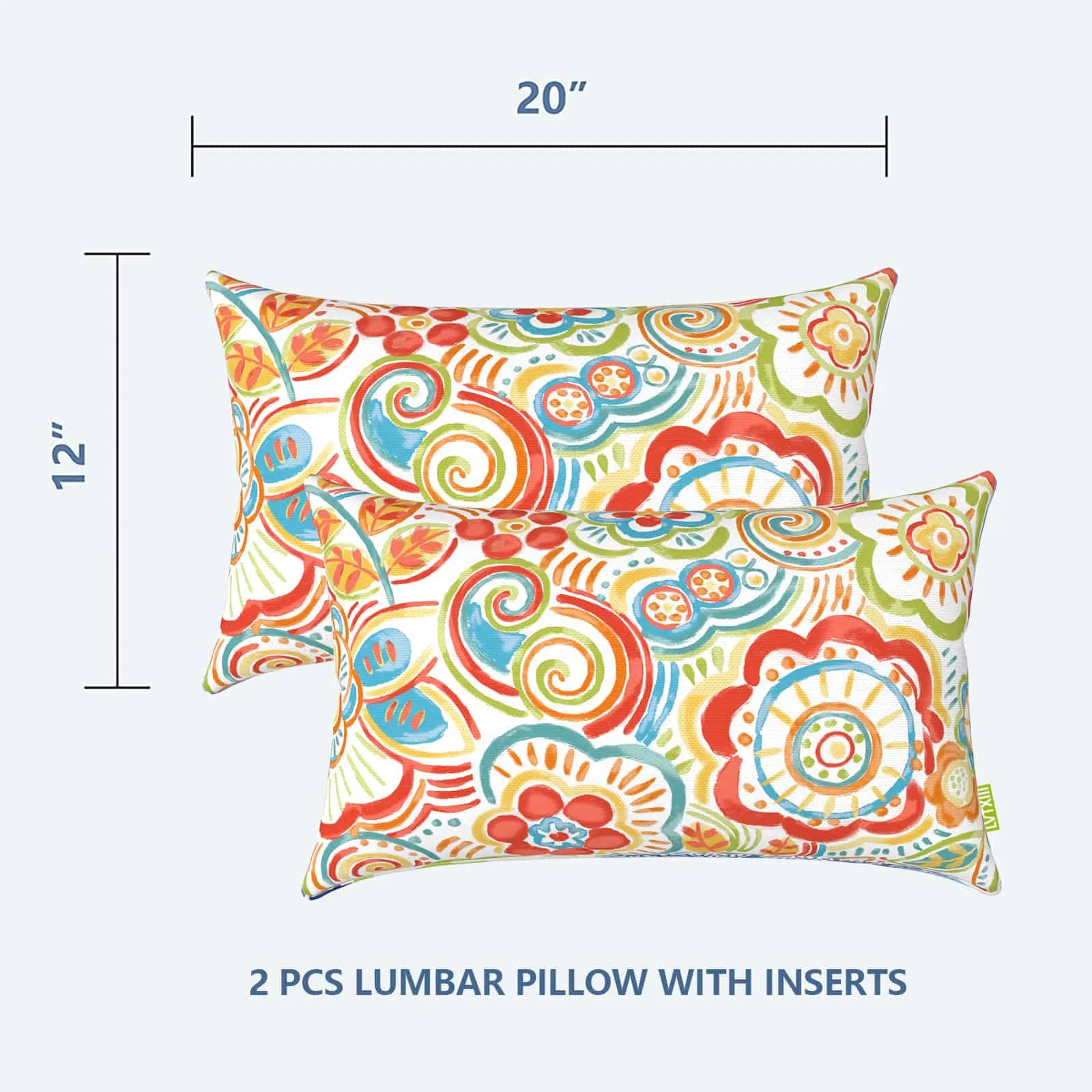 LVTXIII Outdoor Lumbar Pillow Covers 12''x20'' Flower Multi (Set Of 2)