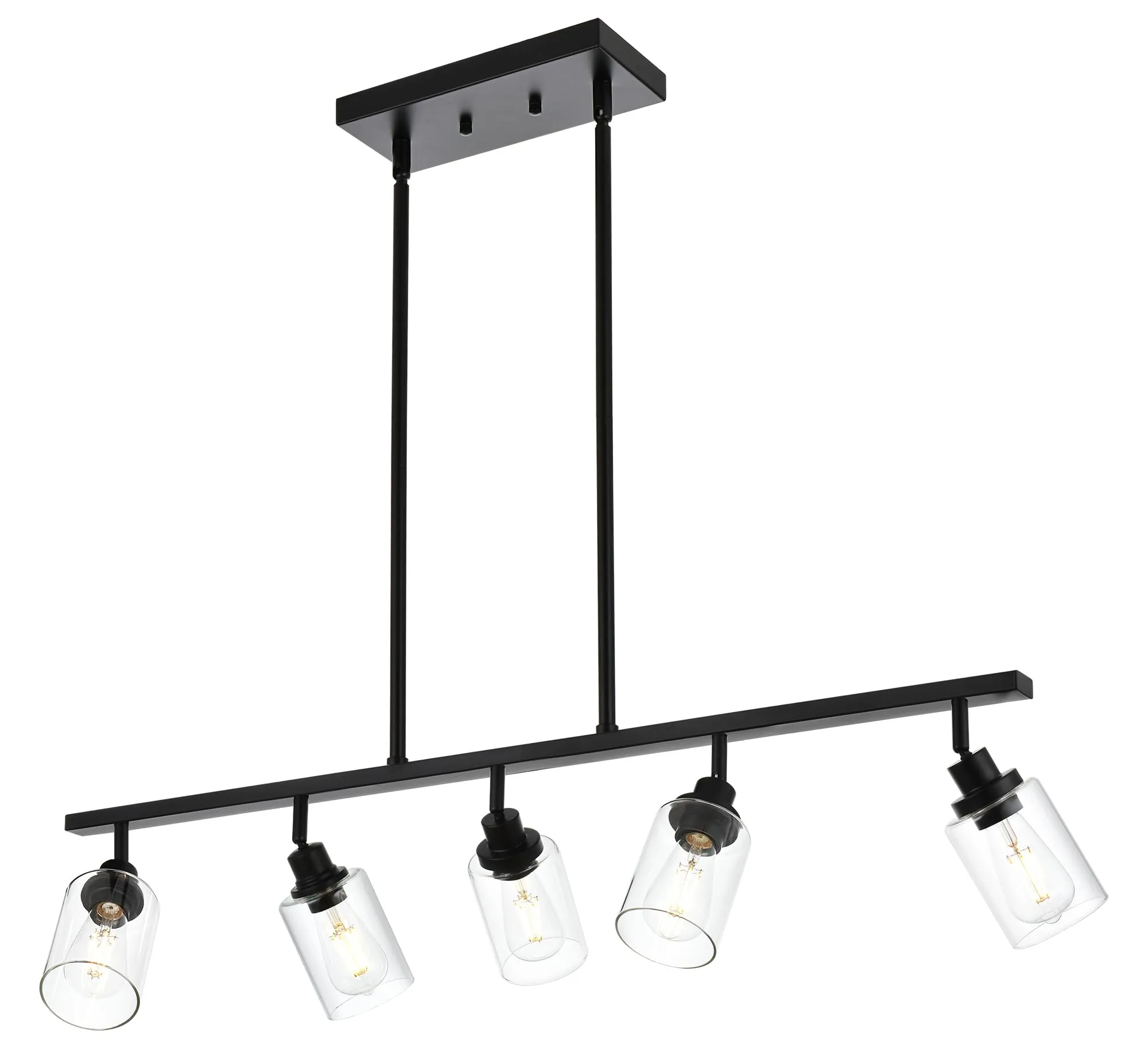 MELUCEE 5-Light Track Lighting Pendant Hanging Black Linear Chandelier Industrial Kitchen Island Lighting with Clear Glass Shade, Flexible Metal Track Lights Kit for Dining Room Living Room Bar