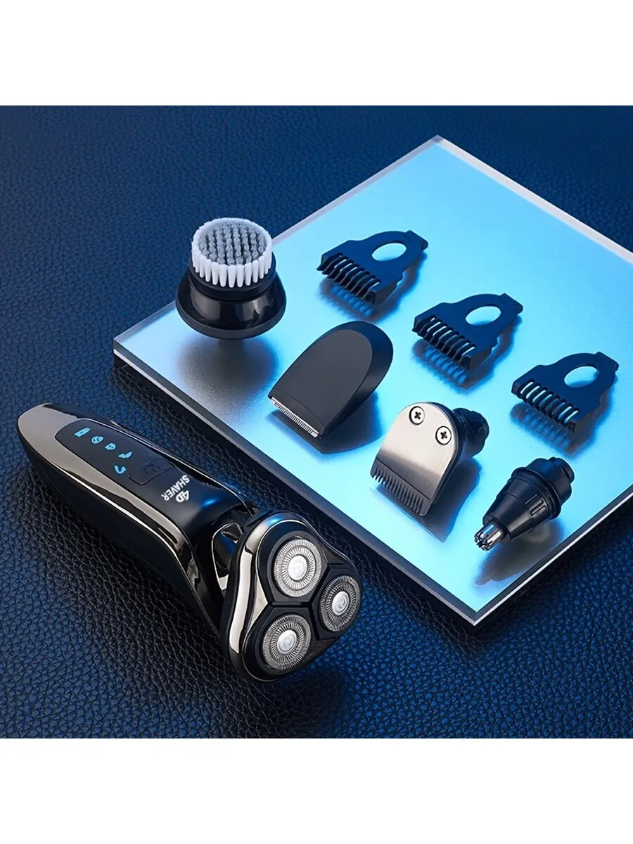 Men'S Electric Shaver 1pc Rechargeable Waterproof Rotary Shaver With Nose Hair Trimmer