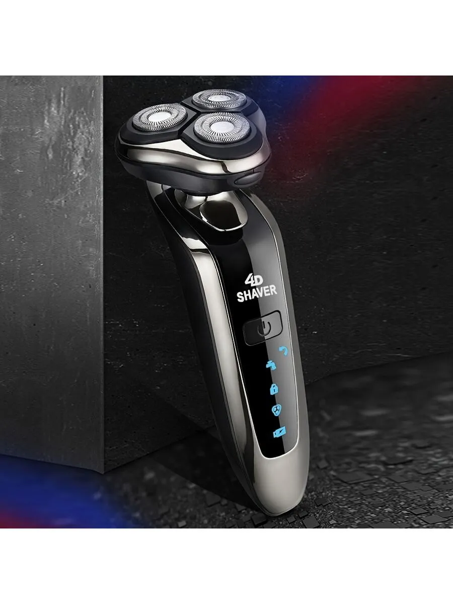 Men'S Electric Shaver 1pc Rechargeable Waterproof Rotary Shaver With Nose Hair Trimmer