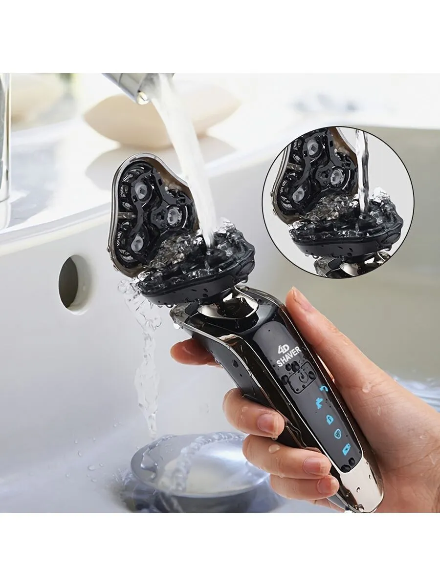 Men'S Electric Shaver 1pc Rechargeable Waterproof Rotary Shaver With Nose Hair Trimmer