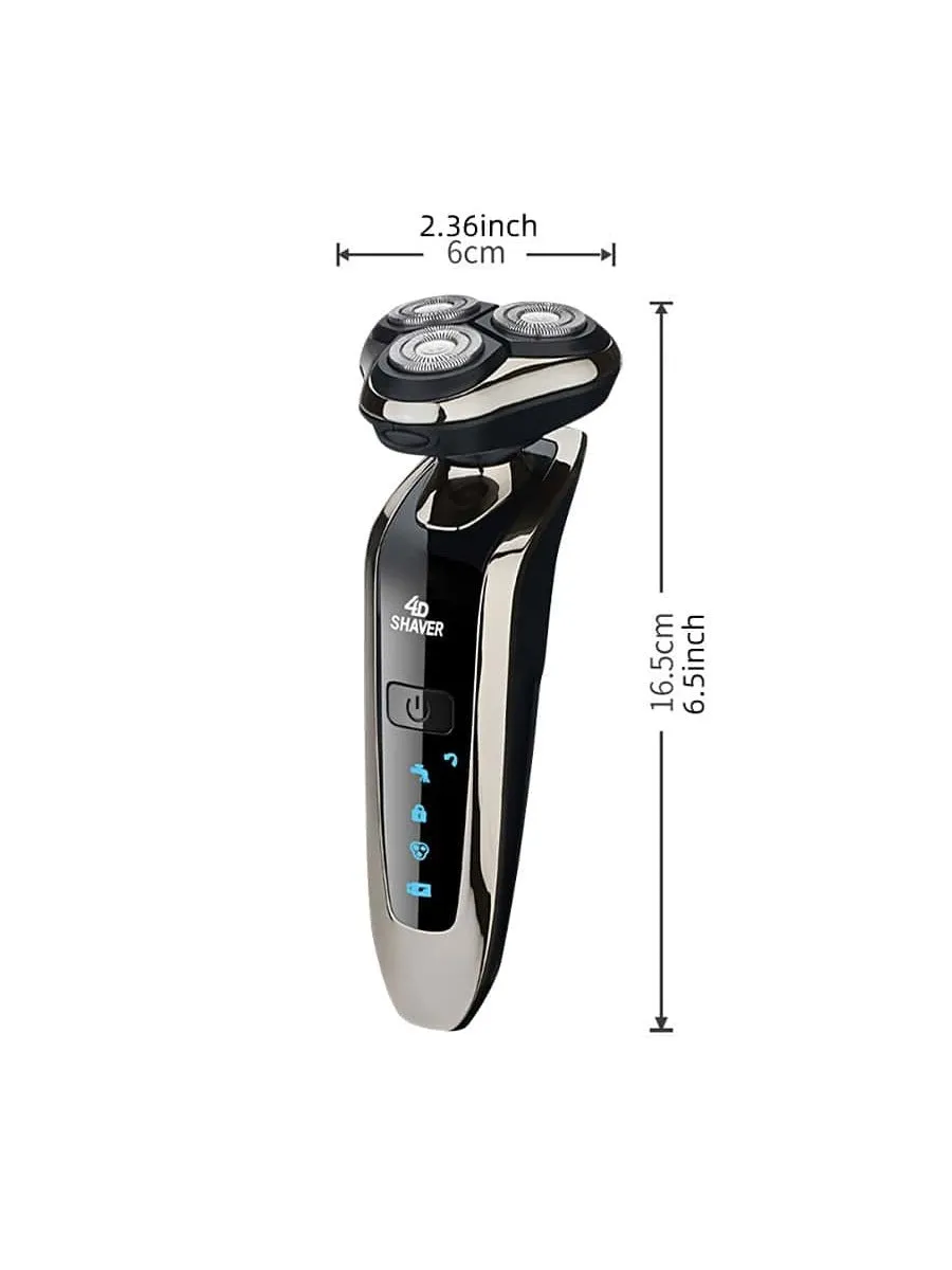 Men'S Electric Shaver 1pc Rechargeable Waterproof Rotary Shaver With Nose Hair Trimmer