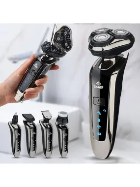 Men'S Electric Shaver 1pc Rechargeable Waterproof Rotary Shaver With Nose Hair Trimmer